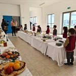 a group of people standing in a room
